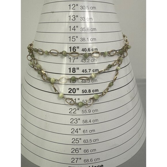 Layered Jade Green Pearl Gold Chain Multistrand Statement Necklace - Picture 5 of 5